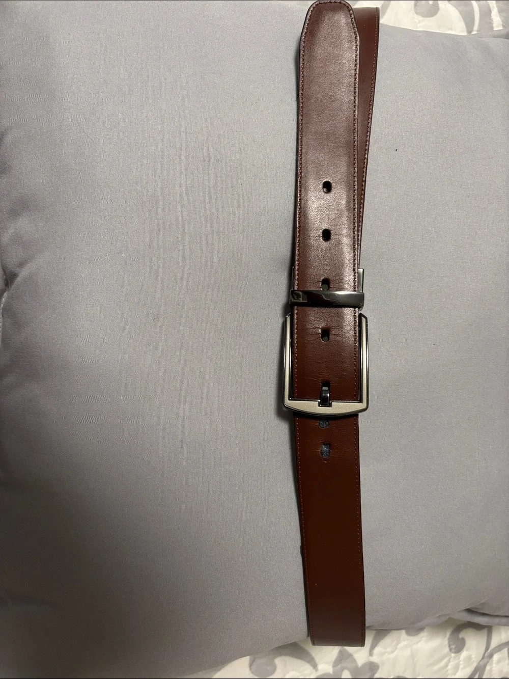Men's Brown or Black Reversible Leather Dress Belt with Silver Buckle